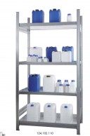 Cheminių produktų stelažas, lentynos su loviu vaizdas