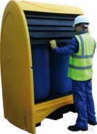 Closes 250 L polyethylene workstation with collecting tub for 2 barrels 2