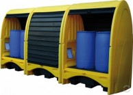 Closes 250 L polyethylene workstation with collecting tub for 2 barrels 4