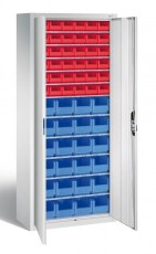 60 dėžučių dirbtuvių spintos smulkiiems daiktams, plotis 700 mm, gylis 300 mm, pilka spalva