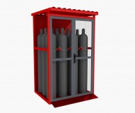 12x50L techninių dujų balionų saugykla, su rampa, raudonos spalvos