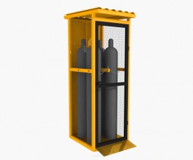 4x50L techninių dujų balionų saugykla, su rampa, geltonos spalvos
