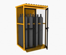 8x50L techninių dujų balionų saugykla, su rampa, geltonos spalvos