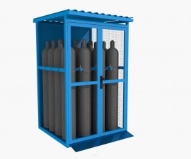 16x50L techninių dujų balionų saugykla, su rampa, mėlynos spalvos