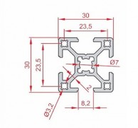 Ypatingai lengvas juodai anodizuotas 30x30 profilis, matmenys