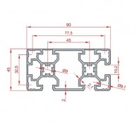 Kvadratinis, iš dviejų pusių uždaras aliuminis profilis 40x90 mm 02