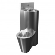 SLWN 08L Vandalams atsparus kampinis komplektasys, ant grindų stovintis tualetas kairėje pusėje ir praustuvas