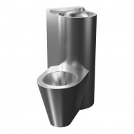 SLWN 08LP Vandalams atsparus kampinis komplektasys, ant grindų stovintis pjezo tualetas kairėje pusėje ir praustuvas