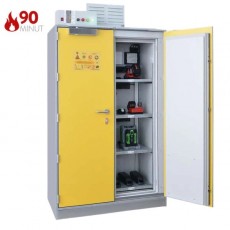 Akumuliatorių įkrovimo spinta BATT-90 SAFE PRO 124-880-701, 2 durys, 4 saugojimo lentynos, su gaisro gesinimo sistema, 4x10 įkrovimo lizdų juostos