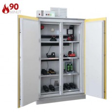 Akumuliatorių įkrovimo spinta BATT-90 SAFE PRO 124-880-601, 2 durys, 4 saugojimo lentynos, su gaisro gesinimo sistema, 2x10 įkrovimo lizdų juostos