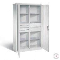 Dirbtuvių-spinta-6-lentynos-6 stalčiai-dvivėrės-durys-be-stiklo-plotis-1200-mm-gylis-500-mm-pilka-spalva