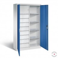 Dirbtuvių-spinta-4-lentynos-8-dideli-stalčiai-dvivėrės-durys-be-stiklo-plotis-1200-mm-gylis-500-mm-pilka-mėlyna-spalva-b