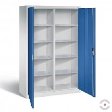 Dirbtuvių spinta, 2x4 lentynos, dvivėrės durys be stiklo, plotis 930 mm, gylis 500 mm, pilka-mėlyna spalva