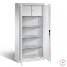 Dirbtuvių spinta, 3 lentynos, 2 vidinės durelės, dvivėrės durys be stiklo, plotis 930 mm, gylis 500 mm, pilka spalva