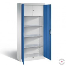 Dirbtuvių spinta, 3 lentynos, 2 vidinės durelės, dvivėrės durys be stiklo, plotis 930 mm, gylis 400 mm, pilka-mėlyna spalva