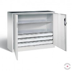 Papildoma dirbtuvių spinta, 2 lentynos, 3 stalčiai, viršutinis kilimėlis, aukštis1000 mm, plotis 930 mm, gylis 500 mm