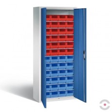 48 dėžučių dirbtuvių spintos smulkiems daiktams, plotis 700 mm, gylis 300 mm, pilkos-mėlynos spalvos