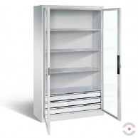 Spinta-akrilo-stiklo-durimis-plotis-1200-mm-gylis-600-mm-4-lentynos-3-stalčiai-pilka