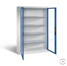 Spinta akrilo stiklo durimis, plotis 1200 mm, gylis 600 mm, 4 lentynos, be stalčių, pilkai-mėlyna