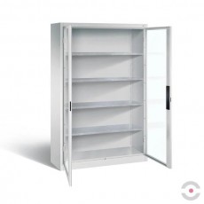 Spinta akrilo stiklo durimis, plotis 1200 mm, gylis 600 mm, 4 lentynos, be stalčių, pilka