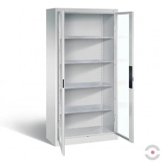 Spinta akrilo stiklo durimis, plotis 930 mm, gylis 500 mm, 4 lentynos, be stalčių, pilka