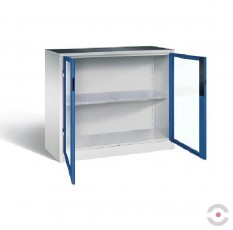 Darbastalio spintelė akrilo stiklo durimis, plotis 1200 mm, aukštis 1000 mm, gylis 500 mm, 1 lentyna, pilkai-mėlyna