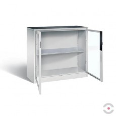 Darbastalio spintelė akrilo stiklo durimis, plotis 1200 mm, aukštis 1200 mm gylis 500 mm, 2 lentynos, pilka