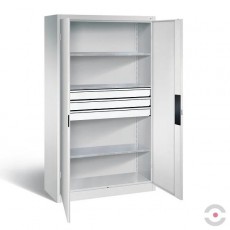 Padidintos keliamosios galios 700 kg dirbtuvių spinta, 3 lentynos, 3 stalčiai, plotis 930 mm, gylis 600 mm, pilka