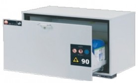 UB-LINE UB-S-90 1102x574x600 mm, 1 durų saugios spintelės statomos po stalu, neribotam degiųjų pavojingų medžiagų laikymui darbo vietose