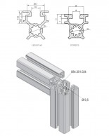 10BH 45x45 aliuminio profilių griovelių ir kiaurymių dimensijos ir profilių montavimo būdai