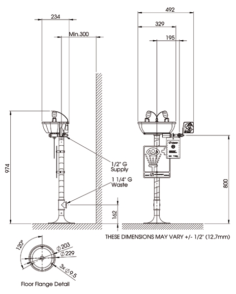 Model 7101 Pedestal Mounted Eyewash Station Elega