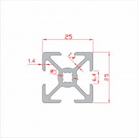 Aliuminio profilio SLOT6 25x25 mm matmenys