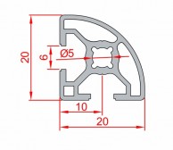 Sferinio aliuminio profilio SLOT6 20x20 mm matmenys
