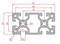 Прямоугольный алюминиевый профиль SIGMA SLOT8 40x80mm 2