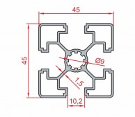 Ypač lengvo aliuminio profilio SLOT10 45x45 mm eskizas