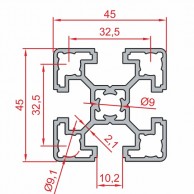 Palengvinto aliuminio profilio SLOT10 45x45 mm matmenys