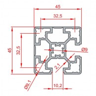 Square closed aluminium profile SIGMA 2K SLOT10 45x45mm