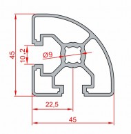 Sferinio 45x45 mm aliuminio profilio pjūvis