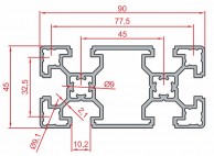 Прямоугольный лёгкий алюминиевый профиль SLOT10 45x90мм 1