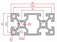 Sustiprinto profilio SLOT10 45x90  matmenys