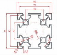 Palengvinto aliuminio profilio SLOT10 80x80 eskizas