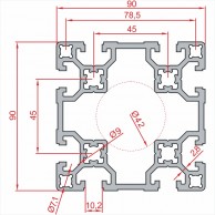 Palengvinto profilio SLOT10 90x90 matmenys