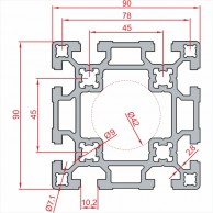Sustiprinto aliuminio profilio SLOT10 90x90 eskizas