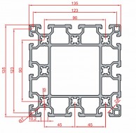 Sustiprinto aliuminio profilio SLOT10 135x135 eskizas