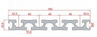 Paviršinio aliuminis profilio 22,5x180 mm eskizas