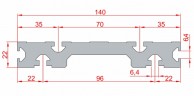 Paviršinio aliuminis profilio 22x140 mm eskizas