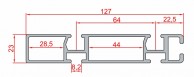 Aliuminio profilio 23x127 mm konvejeriams matmenys
